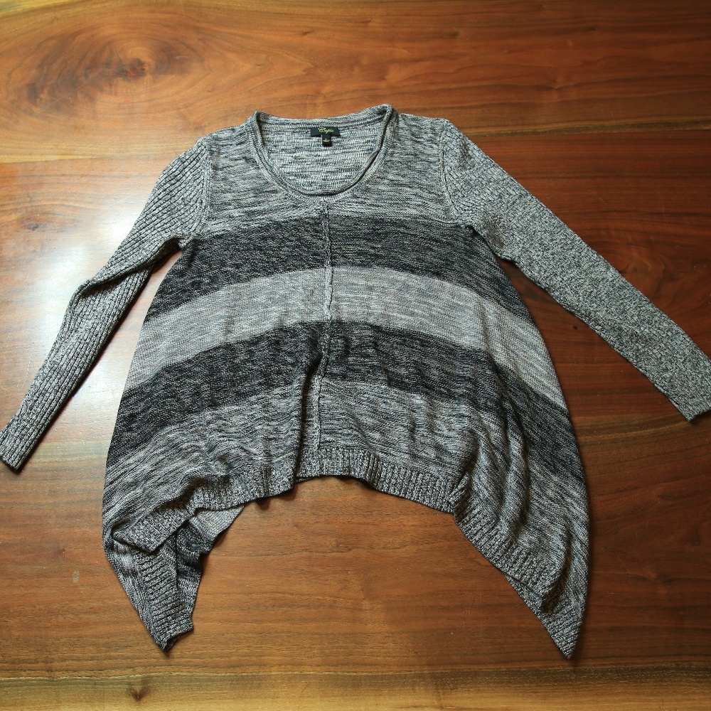 Gray Striped Shark Bite Hem Sweater